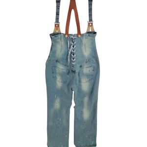 Pearly Gates Womens Farm Girl Distressed Suspender Overalls size L Street Grunge